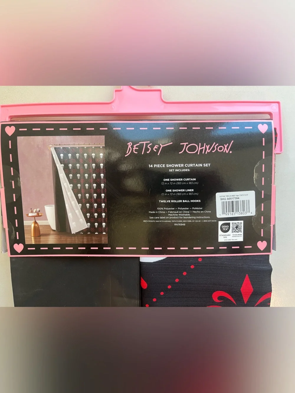Betsey Johnson Halloween Black & Red Skull Shower Curtain Set